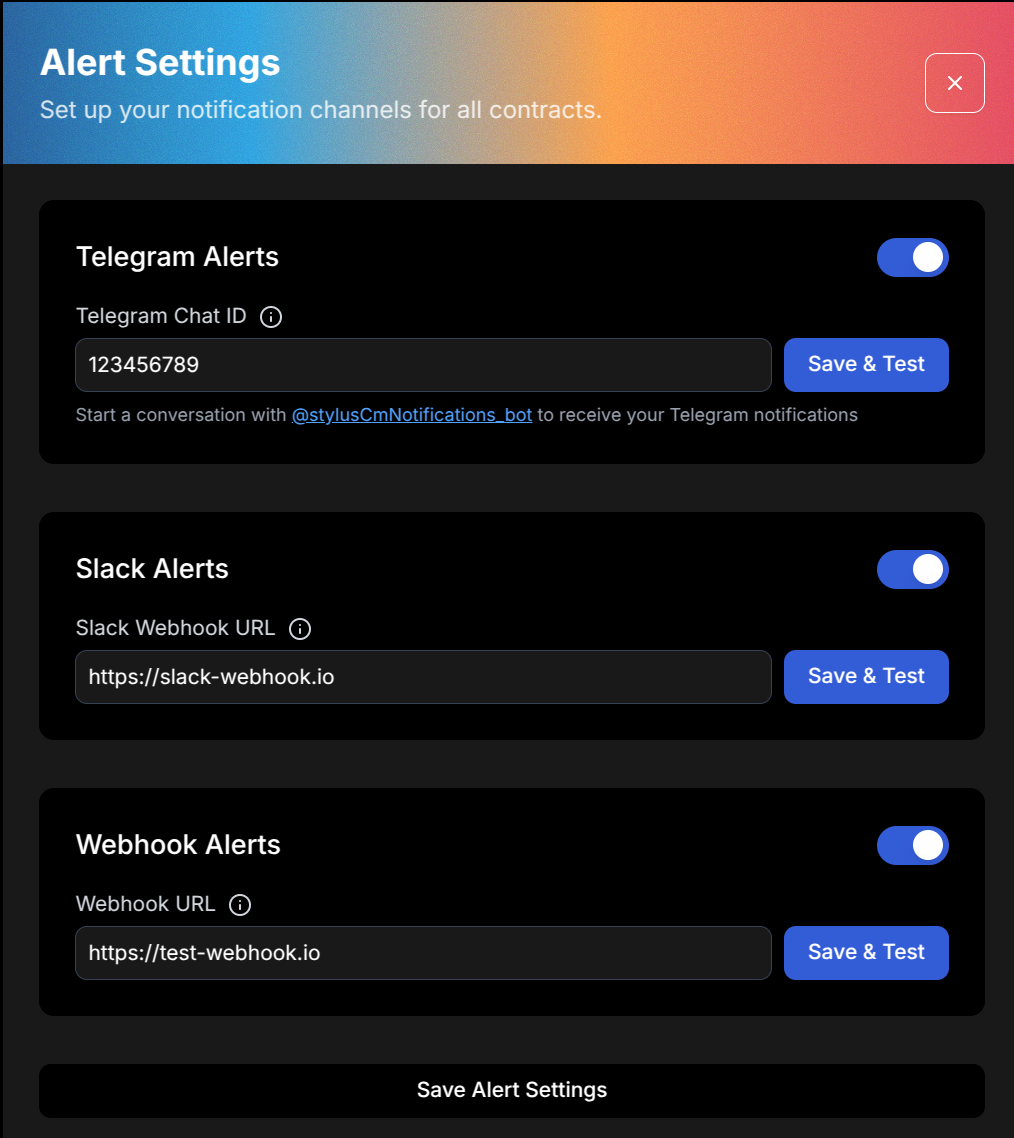 Alert Channels Config