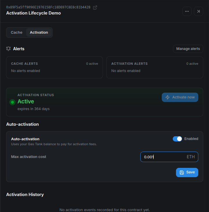 Auto-activation form with a maximum activation cost entered.